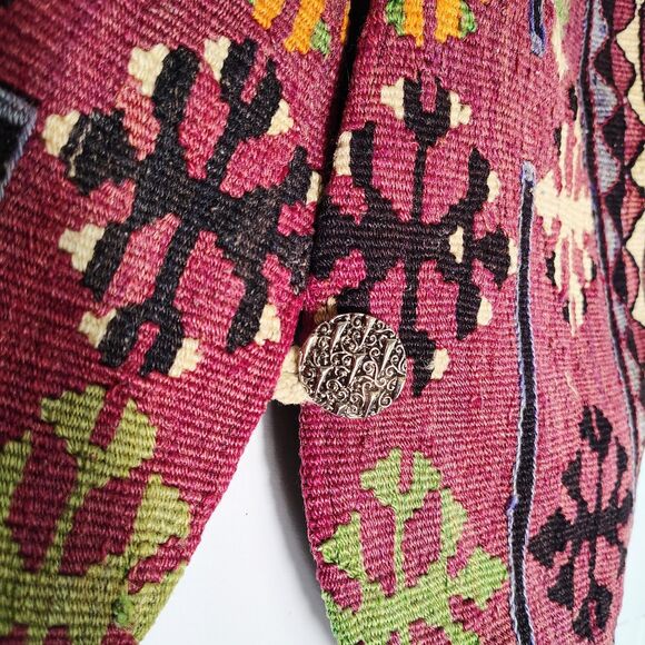 Vtg Kilim Wool Tapestry Vest Southwestern Tribal Boho Folk Waistcoat M L - Picture 4 of 6